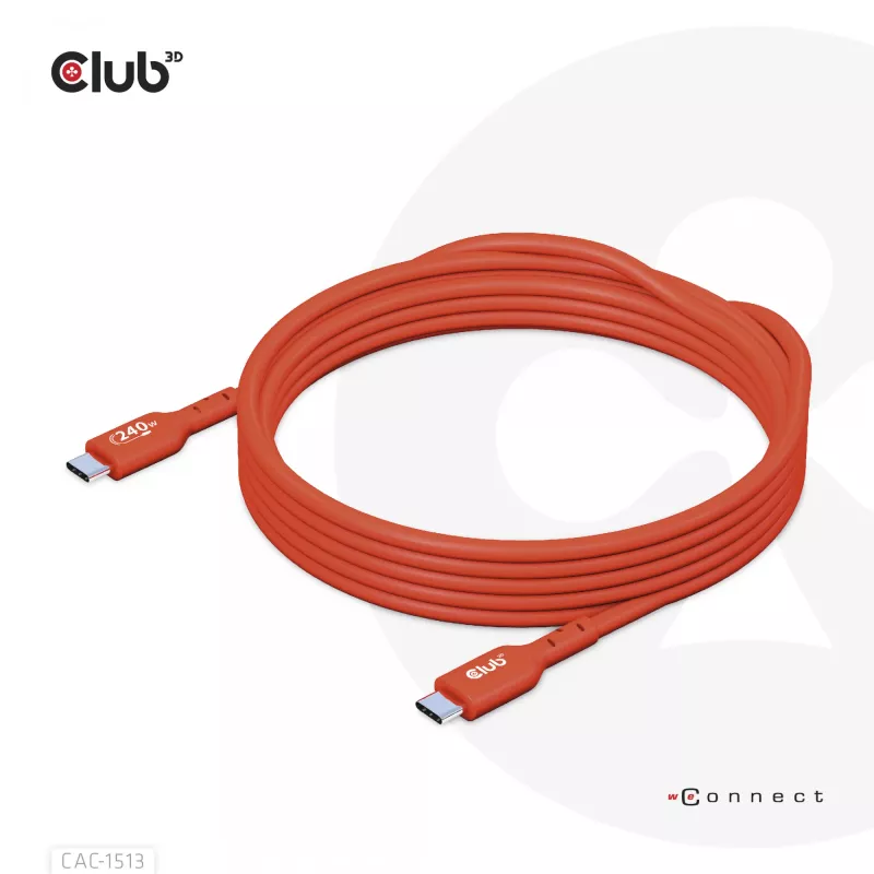 CLUB3D USB2 Type-C abipusis USB-IF sertifikuotas laidas, duomenys 480Mb, PD 240W (48V/5A) EPR, M/M 3m / 9.84 ft