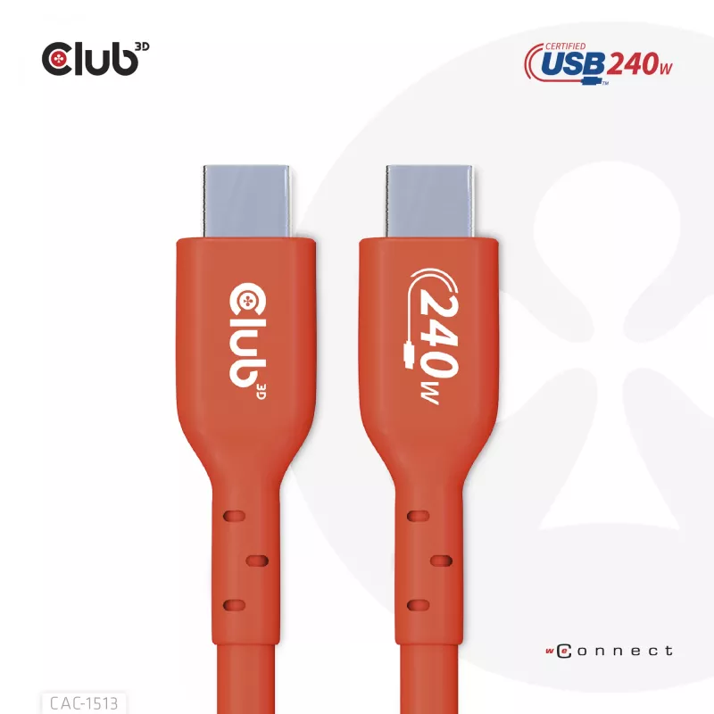 CLUB3D USB2 Type-C abipusis USB-IF sertifikuotas laidas, duomenys 480Mb, PD 240W (48V/5A) EPR, M/M 3m / 9.84 ft