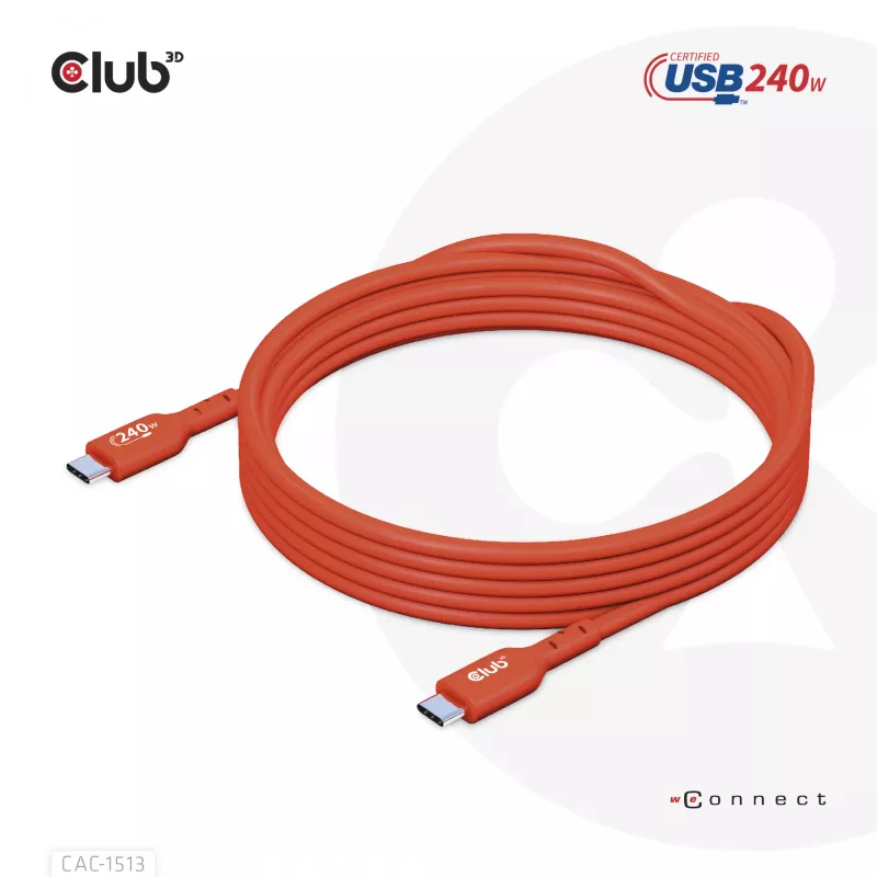 CLUB3D USB2 Type-C abipusis USB-IF sertifikuotas laidas, duomenys 480Mb, PD 240W (48V/5A) EPR, M/M 3m / 9.84 ft