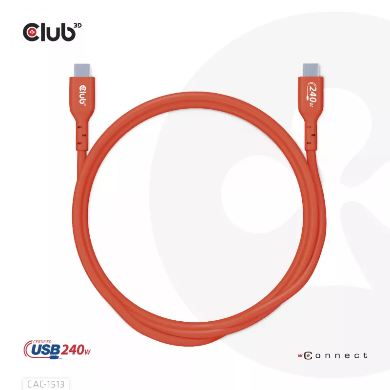 CLUB3D USB2 Type-C abipusis USB-IF sertifikuotas laidas, duomenys 480Mb, PD 240W (48V/5A) EPR, M/M 3m / 9.84 ft