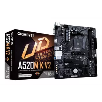 GIGABYTE A520M K V2 pagrindinė plokštė – palaiko AMD Ryzen 5000 serijos AM4 procesorius, iki 5100 MHz DDR4 (OC), PCIe Gen3 x4 M.2, GbE LAN, USB 3.2 Gen 1