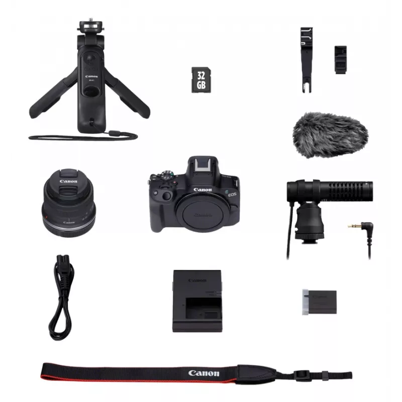 Canon EOS R50, juoda + RF-S 18-45mm F4.5-6.3 IS STM rinkinys, 24,2 MP, 6000 x 4000 pikselių, CMOS, 4K Ultra HD, liečiamas ekranas, juoda