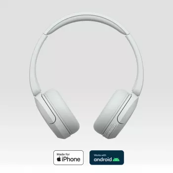 Ausinės Sony WH-CH520 belaidės ant ausų, Bluetooth 5.2, 50 h atkūrimas, USB-C įkrovimas, baltos