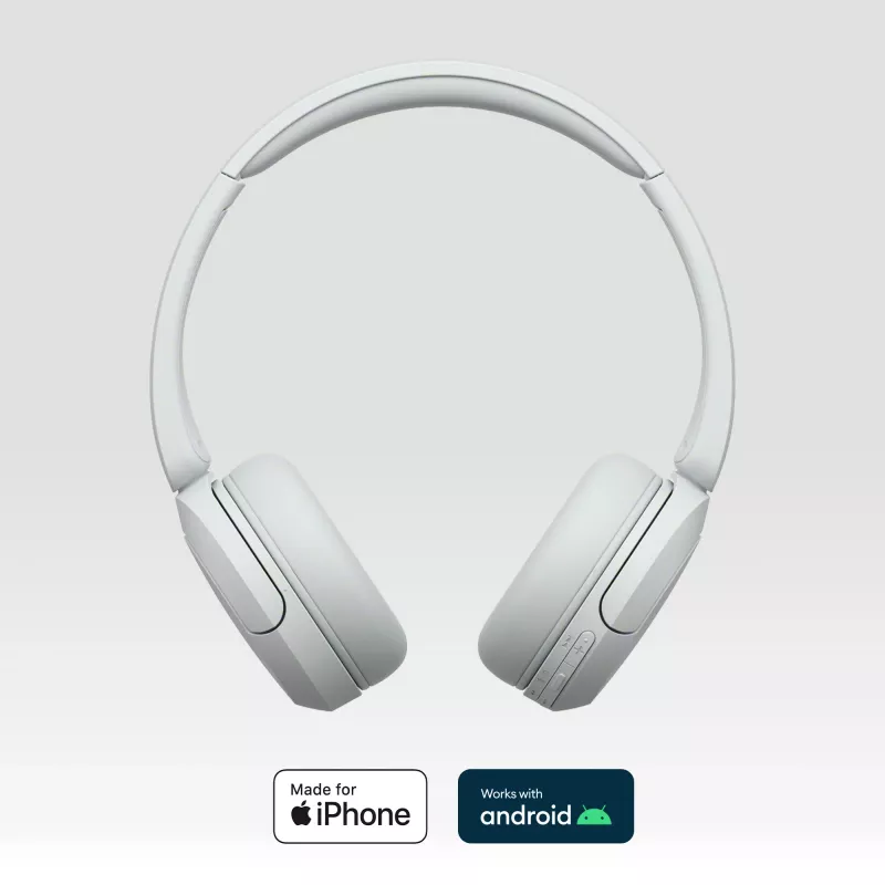 Ausinės Sony WH-CH520 belaidės ant ausų, Bluetooth 5.2, 50 h atkūrimas, USB-C įkrovimas, baltos