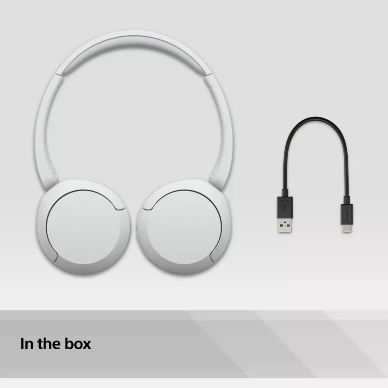 Ausinės Sony WH-CH520 belaidės ant ausų, Bluetooth 5.2, 50 h atkūrimas, USB-C įkrovimas, baltos
