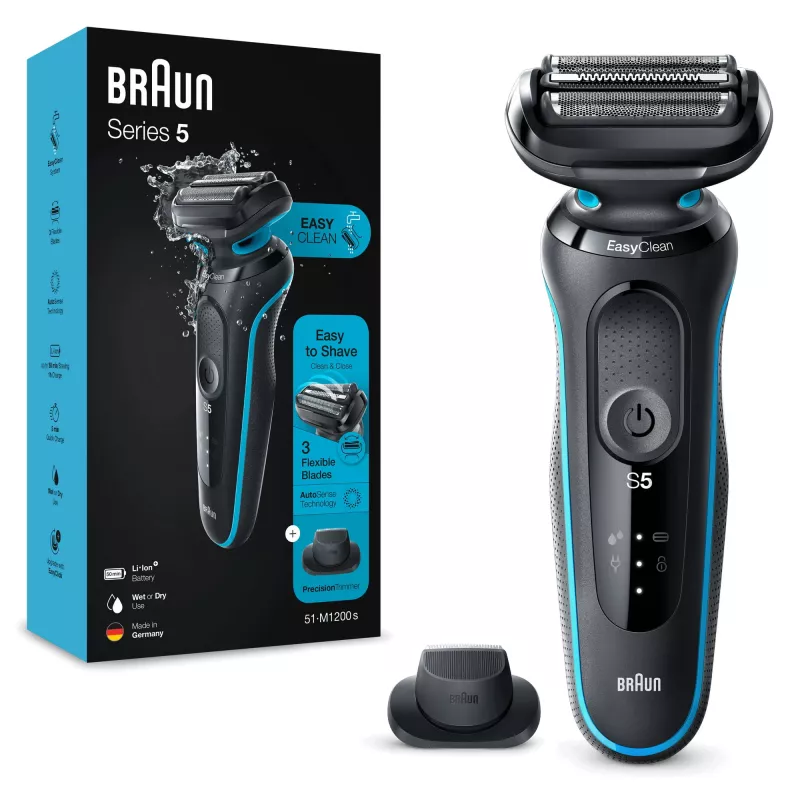 Braun Series 5 51-M1200s vyriškas skustuvas, folijinis skustuvas, trimeris, juoda, mėlyna