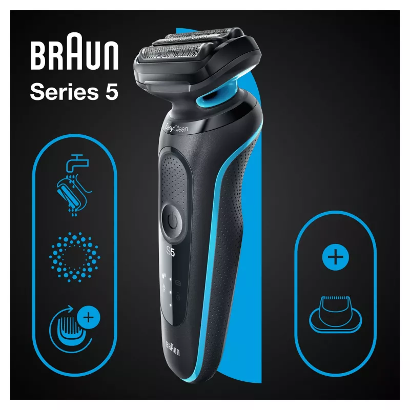 Braun Series 5 51-M1200s vyriškas skustuvas, folijinis skustuvas, trimeris, juoda, mėlyna
