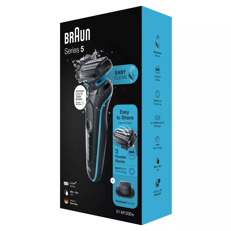 Braun Series 5 51-M1200s vyriškas skustuvas, folijinis skustuvas, trimeris, juoda, mėlyna