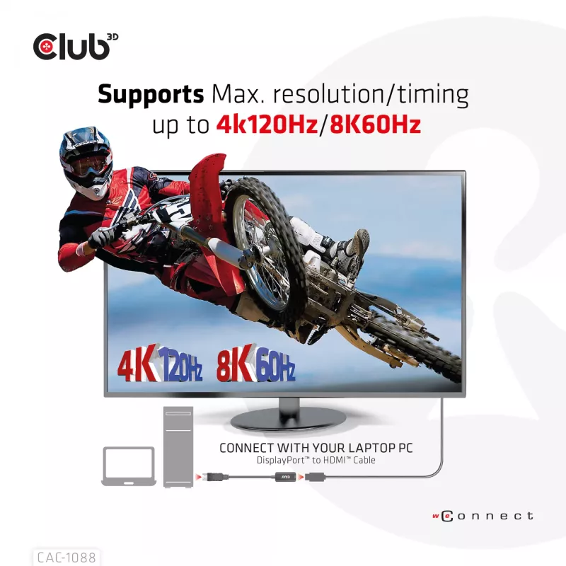 CLUB3D DisplayPort 1.4 į HDMI 4K120Hz/8K60Hz HDR aktyvus adapteris M/F