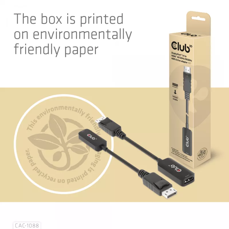 CLUB3D DisplayPort 1.4 į HDMI 4K120Hz/8K60Hz HDR aktyvus adapteris M/F