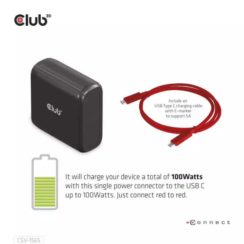 CLUB3D USB Gen1 Type-C Triple Display DP1.4 Alt mode Smart PD3.0 įkrovimo stotelė su 100 W maitinimo šaltiniu