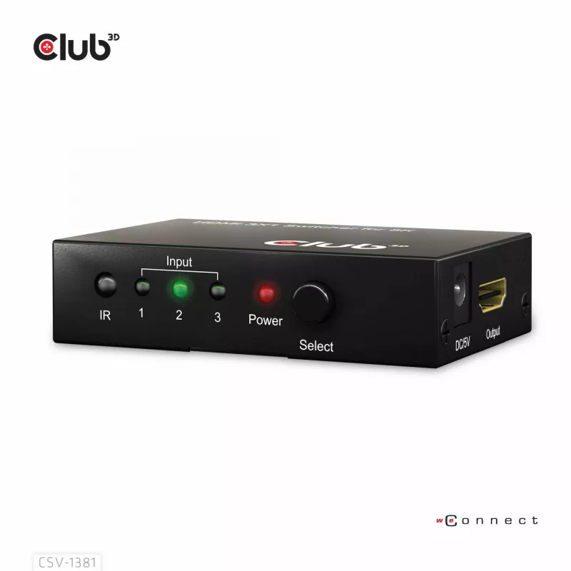 CLUB3D 3 į 1 HDMI™ 8K60Hz/4K120Hz jungiklis, 7680 x 4320 pikselių, 8K Ultra HD, juodas