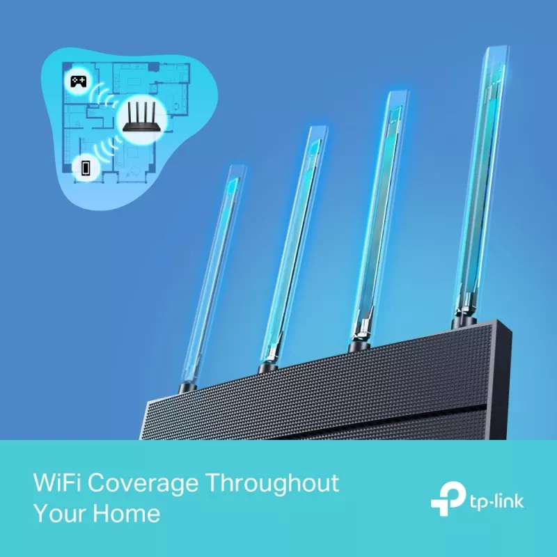 TP-Link Archer AX1500 Wi-Fi 6 maršrutizatorius, dviejų juostų (2,4 GHz / 5 GHz), juodas