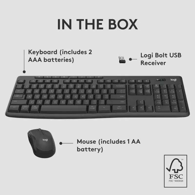 Klaviatūros ir pelės rinkinys Logitech MK370 Combo for Business — pilno dydžio QWERTY (US International), RF Wireless + Bluetooth, grafitas