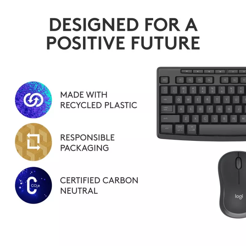 Klaviatūros ir pelės rinkinys Logitech MK370 Combo for Business — pilno dydžio QWERTY (US International), RF Wireless + Bluetooth, grafitas