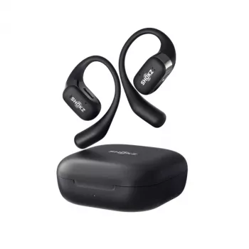 SHOKZ OpenFit belaidės ausinės su ausų kabliukais, juodos – skambučiams, muzikai, sportui ir kasdienai