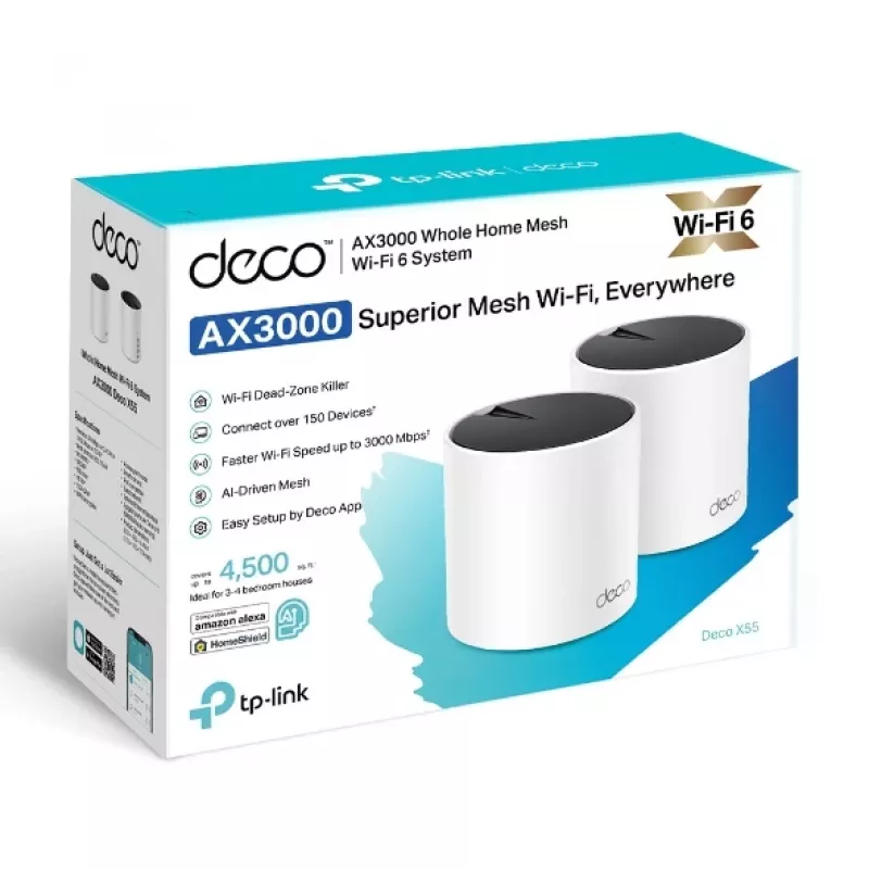 TP-Link Deco X55 (2 vnt.) belaidis maršrutizatorius AX3000 Wi-Fi 6 tinklo sistema