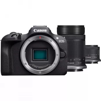 Canon EOS R100 + RF-S 18-45mm F4.5-6.3 IS STM + RF-S 55-200mm F5-7.1 IS STM rinkinys MILC 24,1 MP CMOS 6000 x 4000 pikselių juoda