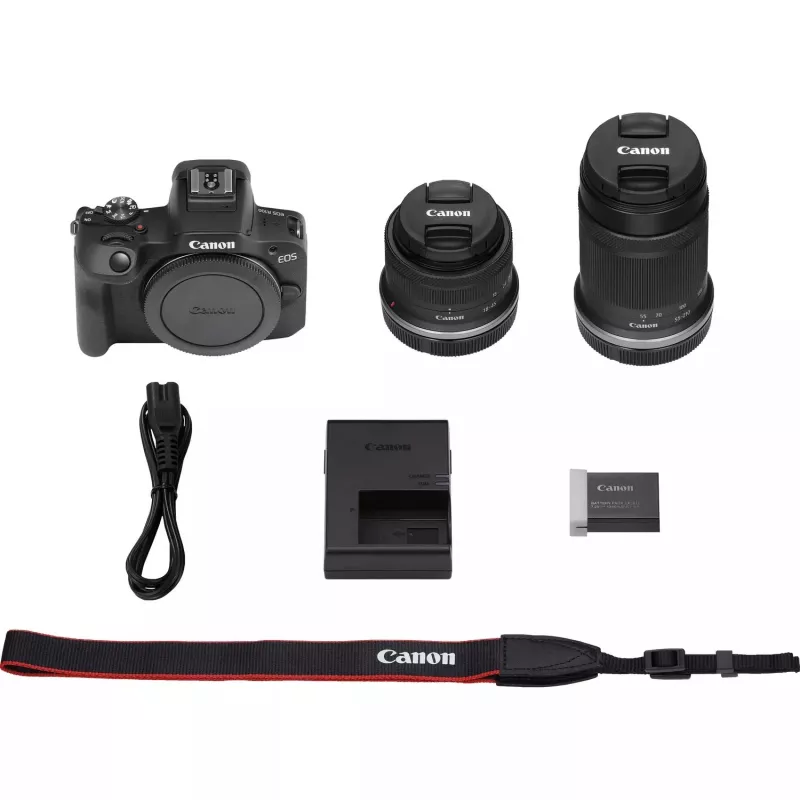 Canon EOS R100 + RF-S 18-45mm F4.5-6.3 IS STM + RF-S 55-200mm F5-7.1 IS STM rinkinys MILC 24,1 MP CMOS 6000 x 4000 pikselių juoda