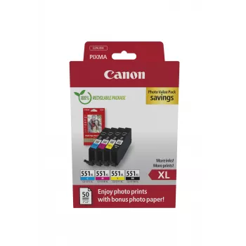 Originalus Canon CLI-551XL rašalo kasetės 4 vnt. – juoda, žydra, rausvai raudona, geltona (didelio derlingumo)