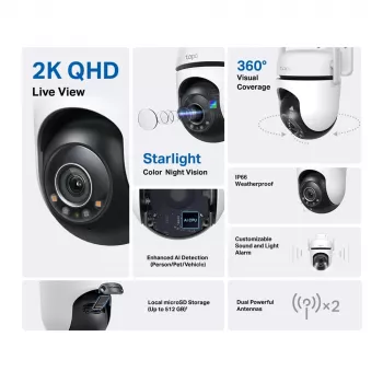 TP-Link Tapo C520WS lauko stebėjimo kamera su PTZ, 2K QHD, Wi-Fi, IP66