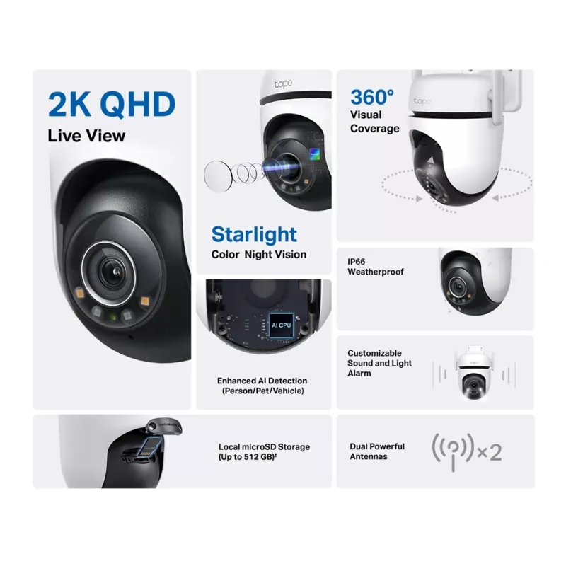 TP-Link Tapo C520WS lauko stebėjimo kamera su PTZ, 2K QHD, Wi-Fi, IP66