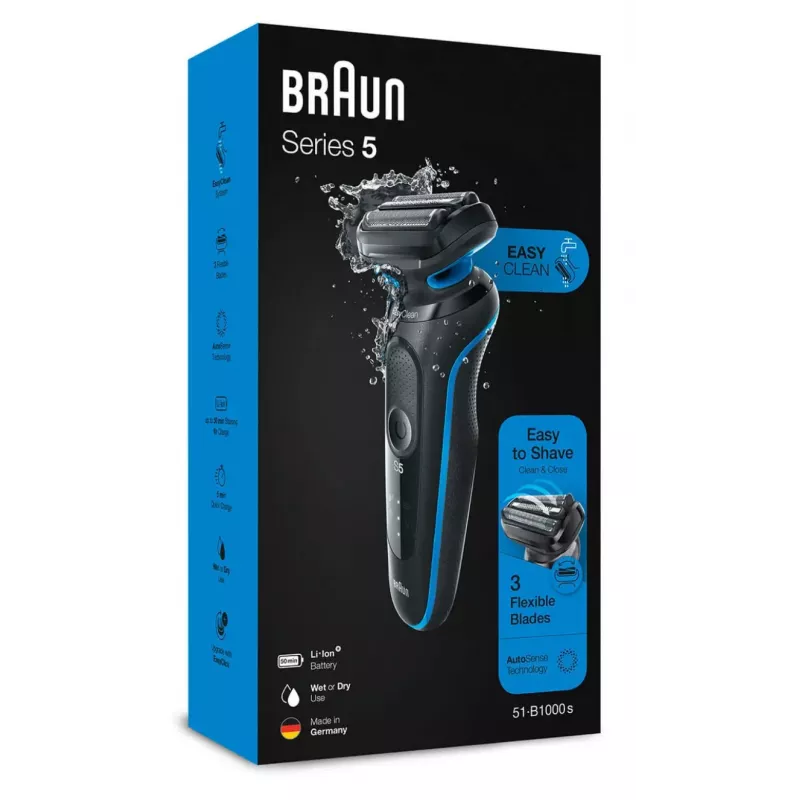 Braun 51-B1000s folijos skustuvas, juodas, mėlynas