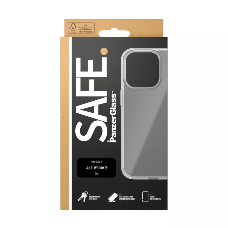 PanzerGlass SAFE. by ® TPU Dėklas Skaidrus iPhone 15, Apple, iPhone 15, Skaidrus
