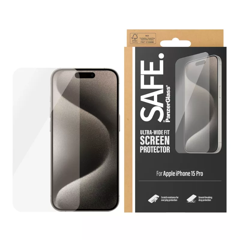 PanzerGlass SAFE.® Ekrano apsauga iPhone 15 Pro | Ultra-Wide Fit