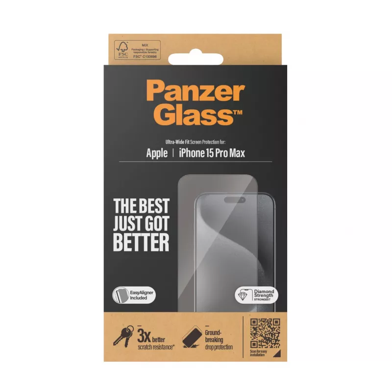 PanzerGlass® Ekrano apsauga iPhone 15 Pro Max | Ultra-Wide Fit su EasyAligner