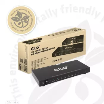 CLUB3D CSV-1383 HDMI skirstytuvas 1→8, 4K60Hz, 3D, HDR, metalinis korpusas