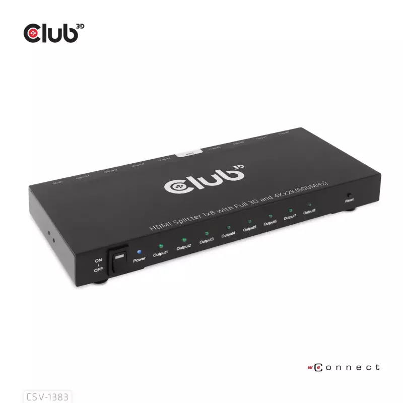 CLUB3D CSV-1383 HDMI skirstytuvas 1→8, 4K60Hz, 3D, HDR, metalinis korpusas