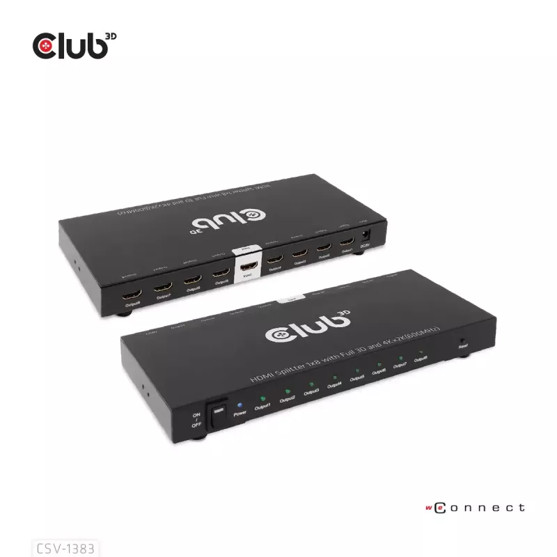CLUB3D CSV-1383 HDMI skirstytuvas 1→8, 4K60Hz, 3D, HDR, metalinis korpusas
