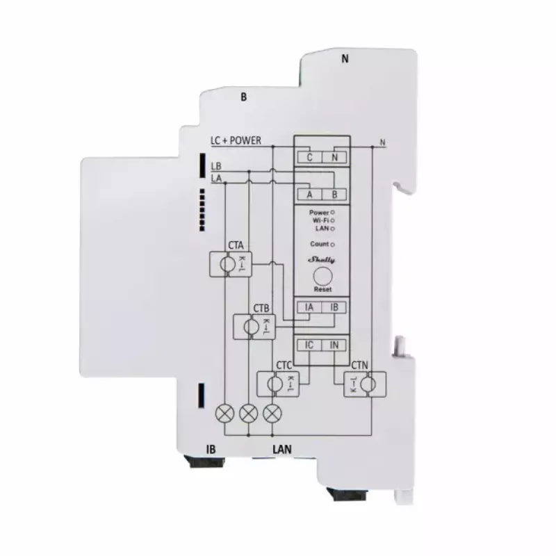 Shelly Pro 3EM trifazis energijos skaitiklis AC 120 A 50-60 Hz