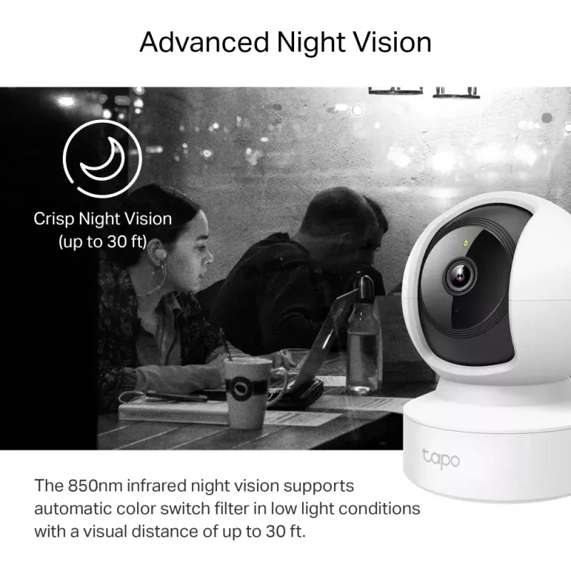 IP vaizdo stebėjimo kamera TP-Link Tapo C212 — 3 MP (2304×1296), 107,5° diag., Wi‑Fi ir Ethernet, be PoE, microSD iki 512 GB, vidaus montavimui ant lubų/sienos/stalo