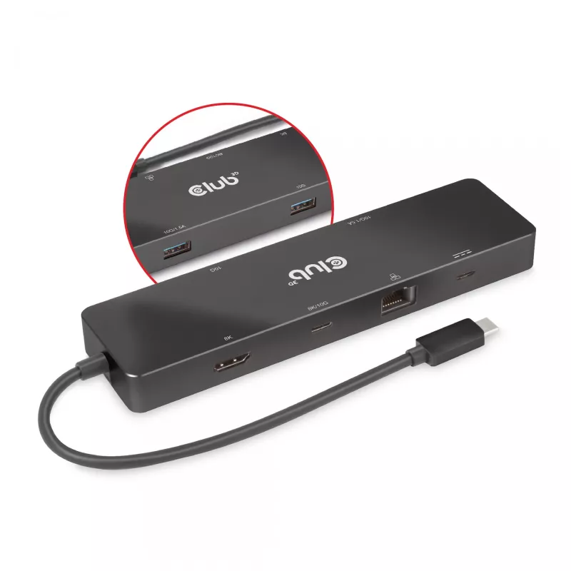 CLUB3D USB3.2 Gen2 Type-C, 6-in-1 nešiojamas dokas su dviem ekranais ir USB Type-C vaizdu 4K60Hz