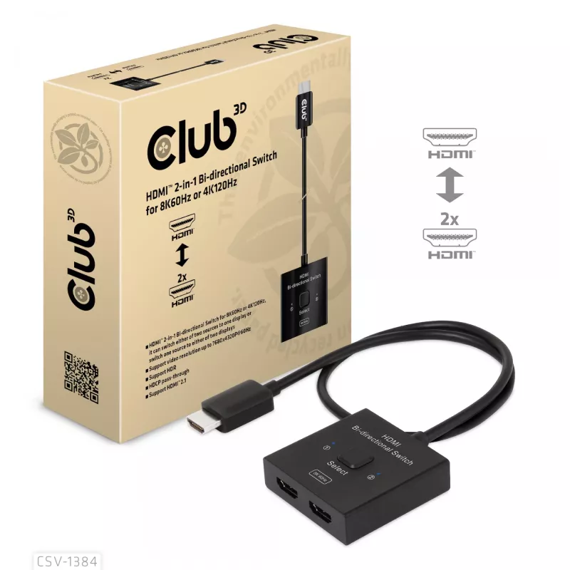 CLUB3D CSV-1384 HDMI 2-in-1 abipusis jungiklis 8K60Hz 4K120Hz
