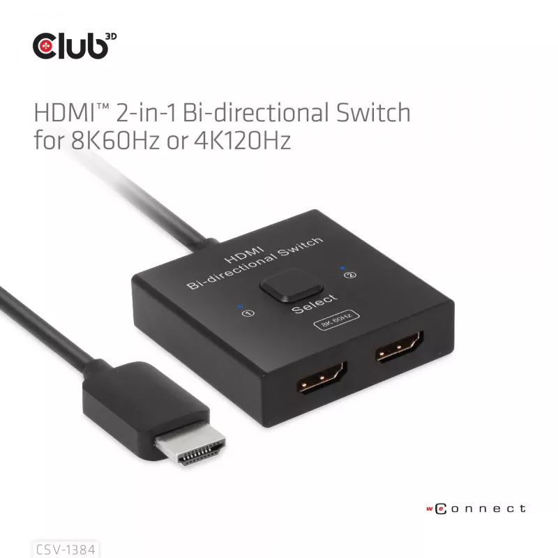CLUB3D CSV-1384 HDMI 2-in-1 abipusis jungiklis 8K60Hz 4K120Hz