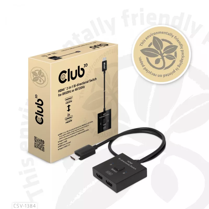 CLUB3D CSV-1384 HDMI 2-in-1 abipusis jungiklis 8K60Hz 4K120Hz