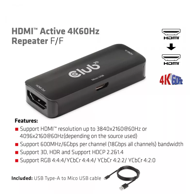 CLUB3D HDMI Active 4K60Hz kartotuvas F/F