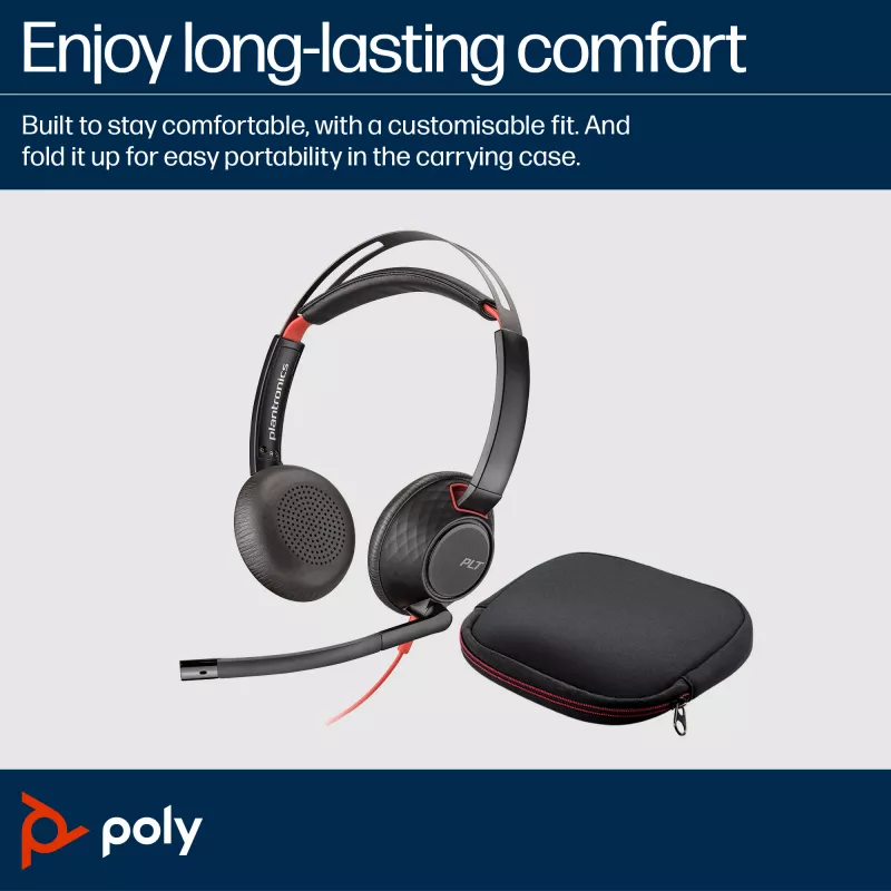 HP Poly Blackwire 5220 Stereo ausinės su USB-C, 3,5 mm lizdu ir USB-C/A adapteriu