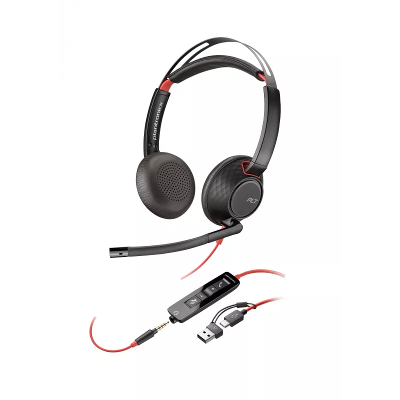 HP Poly Blackwire 5220 Stereo ausinės su USB-C, 3,5 mm lizdu ir USB-C/A adapteriu