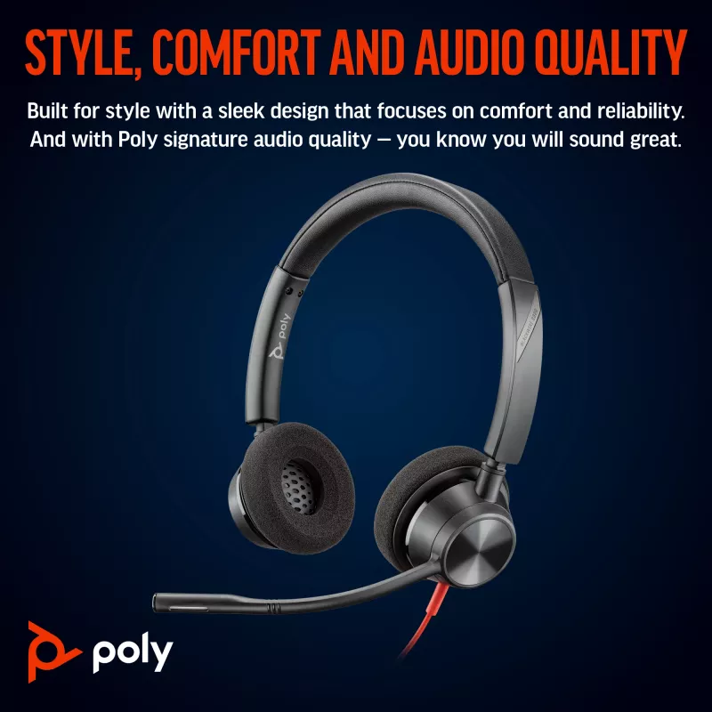 HP Poly Blackwire 3320 Stereo, sertifikuotas Microsoft Teams, USB-C ausinių komplektas su USB-C/A adapteriu