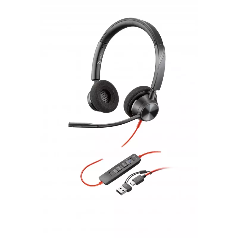 HP Poly Blackwire 3320 Stereo, sertifikuotas Microsoft Teams, USB-C ausinių komplektas su USB-C/A adapteriu