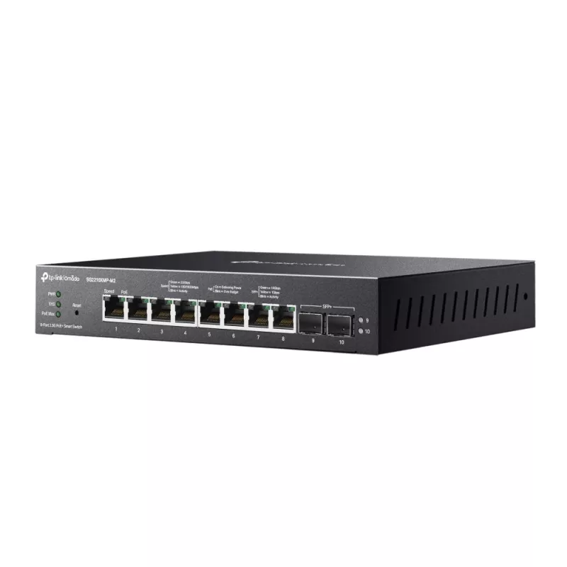 TP-Link Omada 8 prievadų 2.5GBASE-T ir 2 prievadų 10GE SFP+ valdomas jungiklis su 8 PoE+ prievadais