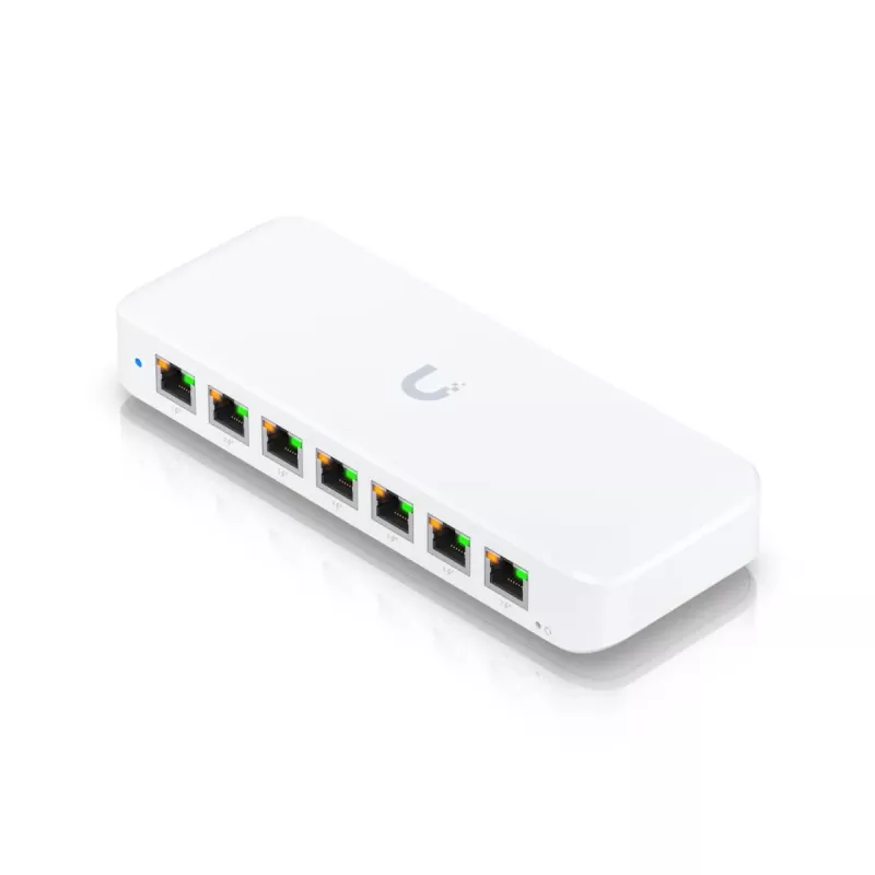 Valdomas jungiklis UBIQUITI USW-Ultra L2, 8x Gigabit PoE prievadai, 7 PoE, 42W biudžetas, DC/PoE, 16 Gbit/s perjungimas
