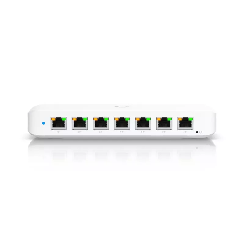 Valdomas jungiklis UBIQUITI USW-Ultra L2, 8x Gigabit PoE prievadai, 7 PoE, 42W biudžetas, DC/PoE, 16 Gbit/s perjungimas