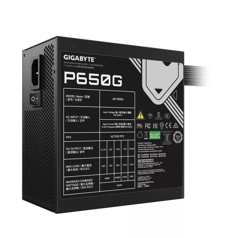 GIGABYTE GP-P650G maitinimo blokas 650 W 20+4 pin ATX ATX Juodas