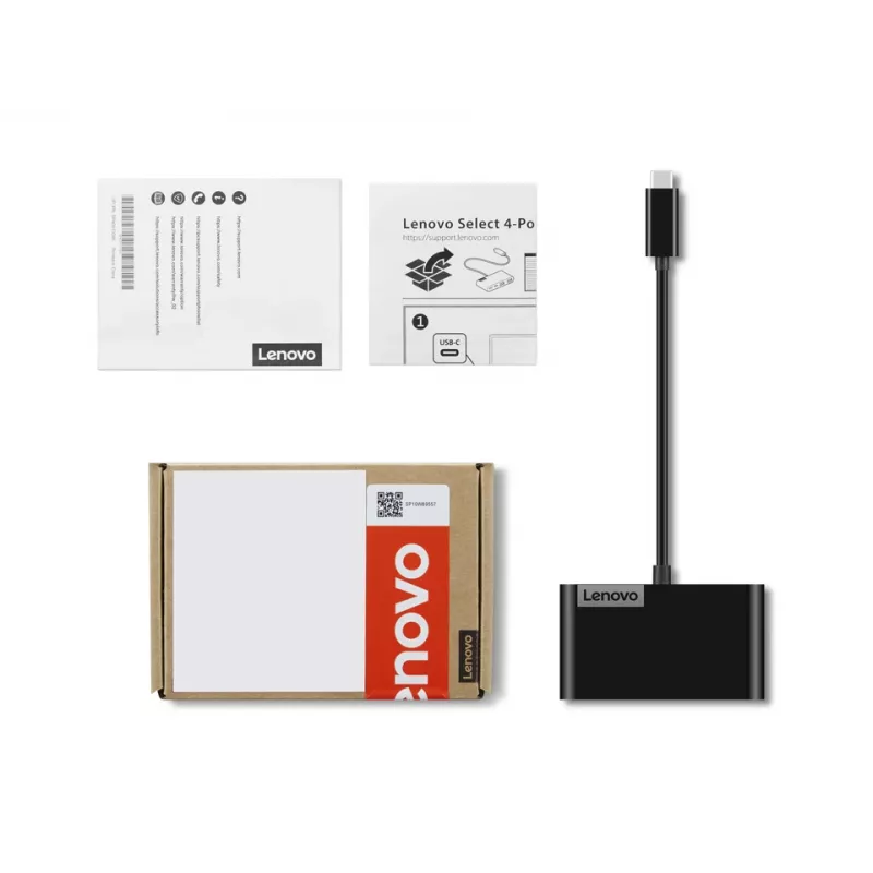 Lenovo Select GX91L84354 juodas USB-C šakotuvas, 4 USB prievadai, USB 3.0