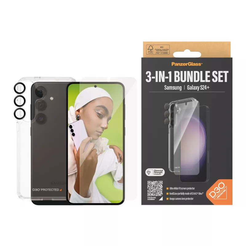 PanzerGlass 3 viename apsaugos rinkinys Samsung Galaxy S24+ | Ultra-Wide Fit su EasyAligner